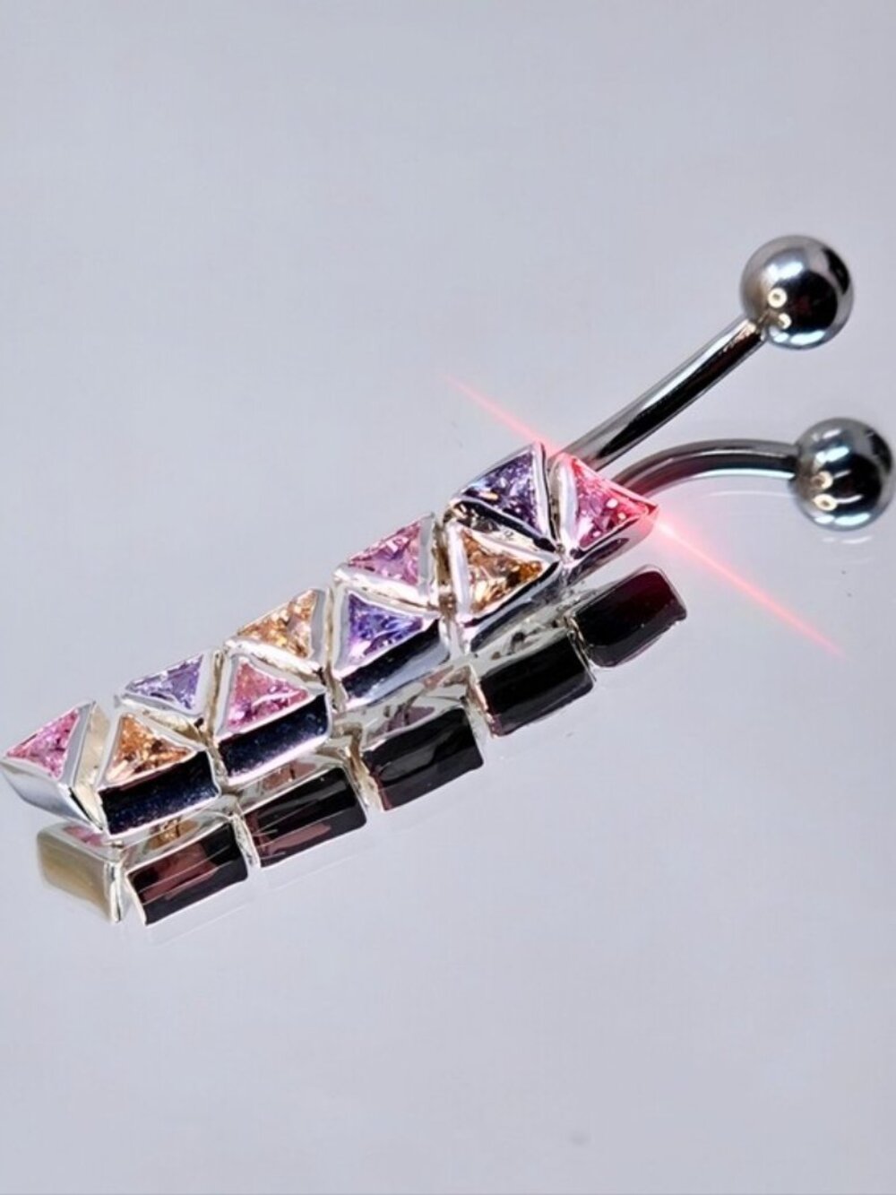 Painful Pleasures Pastel Crystal Chevron Dangle Belly Ring 925 Silver Navel 14G